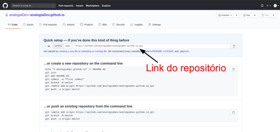 Copiando o link do repositório