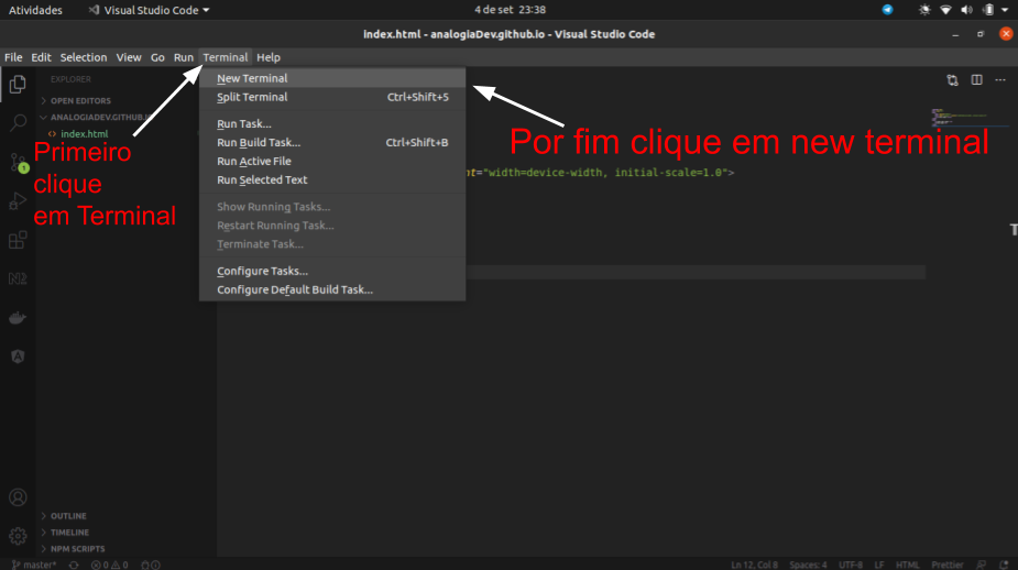 Abrindo um terminal no VsCode