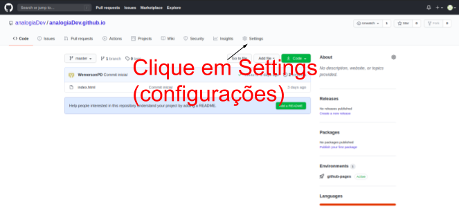 Clicando em configurações