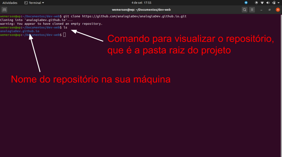 Visualização do repositório no linux